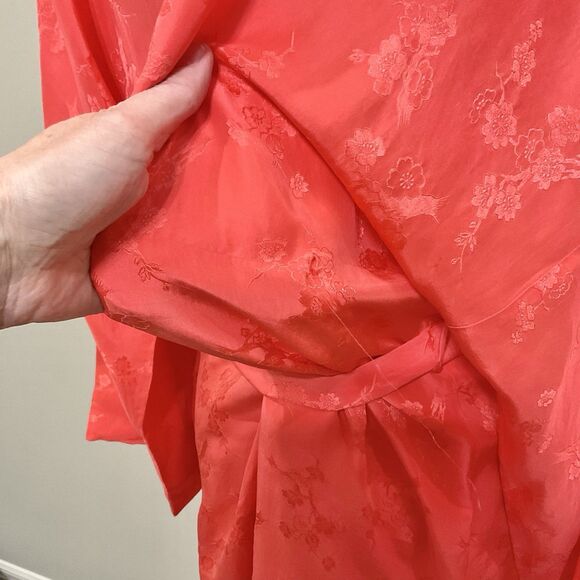 Vintage 50s Dynasty Hong Kong Silk Jacquard Peach Dressing Gown Robe Hostess Med - Picture 11 of 12